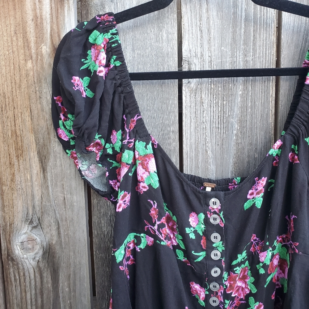 Free People Black Floral Button-Down Top - Picture 2 of 7